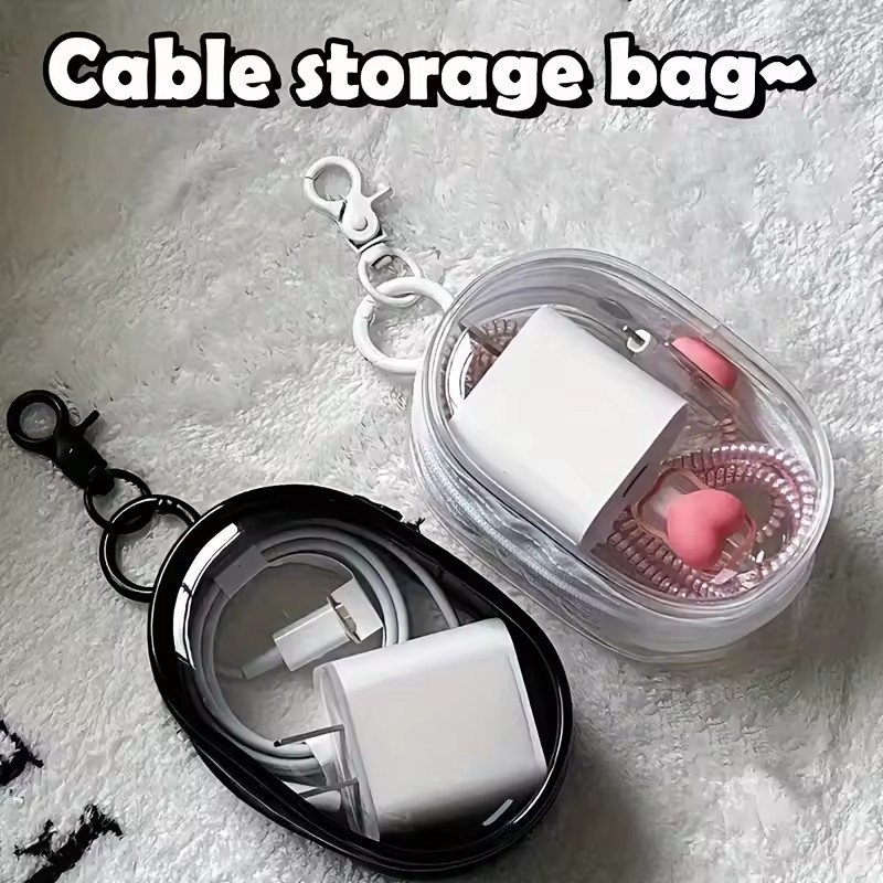 Cable Winder Keychain - حقيبة تخزين صغيرة محمولة بسحاب شفاف